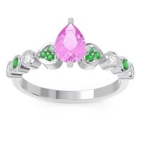Pink Tourmaline Ring In Palladium With Emerald And Lab Diamond Tsaru Pear Modern Ring