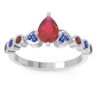 Ruby Ring In Palladium With Blue Sapphire And Garnet Tsaru Pear Modern Ring