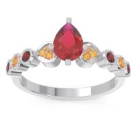 Ruby Ring In Palladium With Citrine And Garnet Tsaru Pear Modern Ring