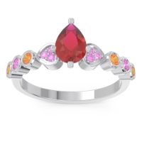 Ruby Ring In Palladium With Pink Tourmaline And Citrine Tsaru Pear Modern Ring