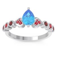 Swiss Blue Topaz Ring In Palladium With Ruby And Garnet Tsaru Pear Modern Ring