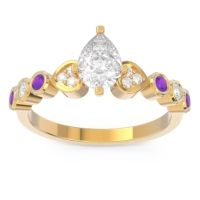 Lab Diamond Ring In 14k Yellow Gold With Diamond And Amethyst Tsaru Pear Modern Ring