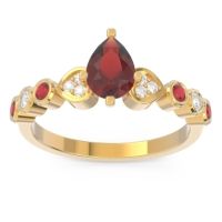 Garnet Ring In 18k Yellow Gold With Diamond And Ruby Tsaru Pear Modern Ring