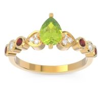 Peridot Ring In 18k Yellow Gold With Diamond And Garnet Tsaru Pear Modern Ring
