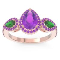 Amethyst Ring In 18K Rose Gold With Emerald Varsana Pear Three-stone Ring
