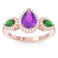 Amethyst Ring In 18K Rose Gold With Emerald And Lab Diamond Varsana Pear Three-stone Ring