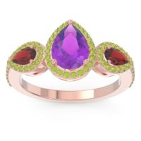 Amethyst Ring In 18K Rose Gold With Garnet And Peridot Varsana Pear Three-stone Ring