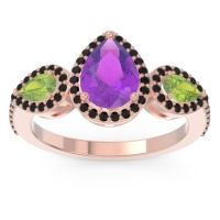 Amethyst Ring In 18K Rose Gold With Peridot And Black Onyx Varsana Pear Three-stone Ring
