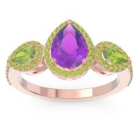Amethyst Ring In 14K Rose Gold With Peridot Varsana Pear Three-stone Ring