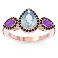 Aquamarine Ring In 18K Rose Gold With Amethyst And Black Onyx Varsana Pear Three-stone Ring