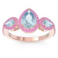 Aquamarine Ring In 14K Rose Gold With Pink Tourmaline Varsana Pear Three-stone Ring