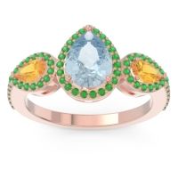Aquamarine Ring In 18K Rose Gold With Citrine And Emerald Varsana Pear Three-stone Ring
