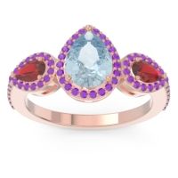 Aquamarine Ring In 14K Rose Gold With Ruby And Amethyst Varsana Pear Three-stone Ring