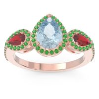 Aquamarine Ring In 18K Rose Gold With Ruby And Emerald Varsana Pear Three-stone Ring