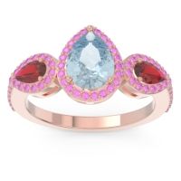 Aquamarine Ring In 18K Rose Gold With Ruby And Pink Tourmaline Varsana Pear Three-stone Ring