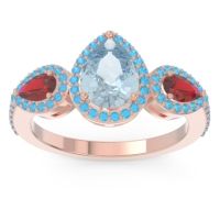 Aquamarine Ring In 18K Rose Gold With Ruby And Swiss Blue Topaz Varsana Pear Three-stone Ring