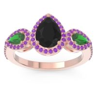 Black Onyx Ring In 18K Rose Gold With Emerald And Amethyst Varsana Pear Three-stone Ring