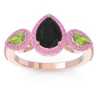 Black Onyx Ring In 18K Rose Gold With Peridot And Pink Tourmaline Varsana Pear Three-stone Ring