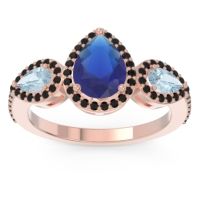 Blue Sapphire Ring In 18K Rose Gold With Aquamarine And Black Onyx Varsana Pear Three-stone Ring