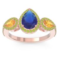 Blue Sapphire Ring In 18K Rose Gold With Citrine And Peridot Varsana Pear Three-stone Ring