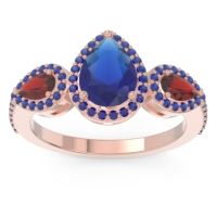 Blue Sapphire Ring In 18K Rose Gold With Garnet Varsana Pear Three-stone Ring