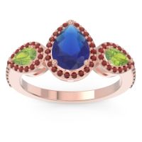 Blue Sapphire Ring In 14K Rose Gold With Peridot And Garnet Varsana Pear Three-stone Ring