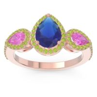 Blue Sapphire Ring In 18K Rose Gold With Pink Tourmaline And Peridot Varsana Pear Three-stone Ring