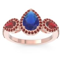Blue Sapphire Ring In 14K Rose Gold With Ruby And Garnet Varsana Pear Three-stone Ring