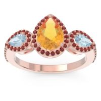 Citrine Ring In 14K Rose Gold With Aquamarine And Garnet Varsana Pear Three-stone Ring