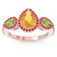 Citrine Ring In 14K Rose Gold With Peridot And Ruby Varsana Pear Three-stone Ring
