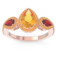 Citrine Ring In 18K Rose Gold With Ruby Varsana Pear Three-stone Ring