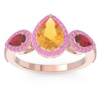 Citrine Ring In 18K Rose Gold With Ruby And Pink Tourmaline Varsana Pear Three-stone Ring