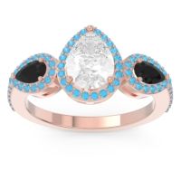 Lab Diamond Ring In 14K Rose Gold With Black Onyx And Swiss Blue Topaz Varsana Pear Three-stone Ring