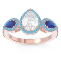 Lab Diamond Ring In 18K Rose Gold With Blue Sapphire And Swiss Blue Topaz Varsana Pear Three-stone Ring
