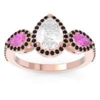 Lab Diamond Ring In 18K Rose Gold With Pink Tourmaline And Black Onyx Varsana Pear Three-stone Ring