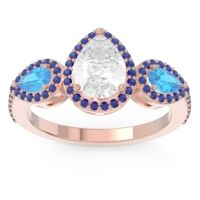 Lab Diamond Ring In 18K Rose Gold With Swiss Blue Topaz And Blue Sapphire Varsana Pear Three-stone Ring