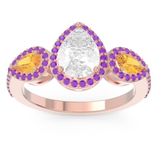 Halo Three Stone Pear Shape Varsana Ring