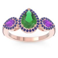 Emerald Ring In 18K Rose Gold With Amethyst And Blue Sapphire Varsana Pear Three-stone Ring