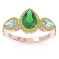 Emerald Ring In 18K Rose Gold With Aquamarine And Peridot Varsana Pear Three-stone Ring