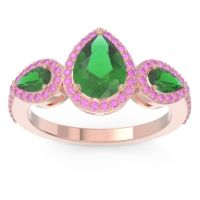 Emerald Ring In 14K Rose Gold With Pink Tourmaline Varsana Pear Three-stone Ring