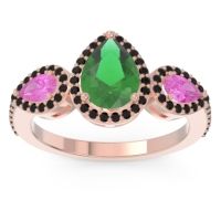 Emerald Ring In 14K Rose Gold With Pink Tourmaline And Black Onyx Varsana Pear Three-stone Ring