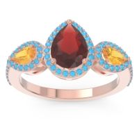 Garnet Ring In 18K Rose Gold With Citrine And Swiss Blue Topaz Varsana Pear Three-stone Ring