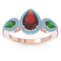 Garnet Ring In 18K Rose Gold With Emerald And Swiss Blue Topaz Varsana Pear Three-stone Ring