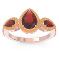 Garnet Ring In 18K Rose Gold With Citrine Varsana Pear Three-stone Ring