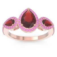 Garnet Ring In 14K Rose Gold With Pink Tourmaline Varsana Pear Three-stone Ring