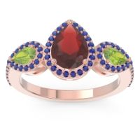 Garnet Ring In 14K Rose Gold With Peridot And Blue Sapphire Varsana Pear Three-stone Ring