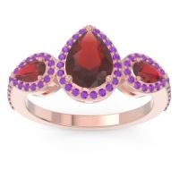 Garnet Ring In 18K Rose Gold With Ruby And Amethyst Varsana Pear Three-stone Ring