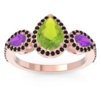 Peridot Ring In 18K Rose Gold With Amethyst And Black Onyx Varsana Pear Three-stone Ring