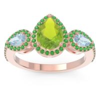 Peridot Ring In 18K Rose Gold With Aquamarine And Emerald Varsana Pear Three-stone Ring