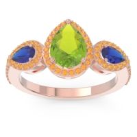 Peridot Ring In 14K Rose Gold With Blue Sapphire And Citrine Varsana Pear Three-stone Ring